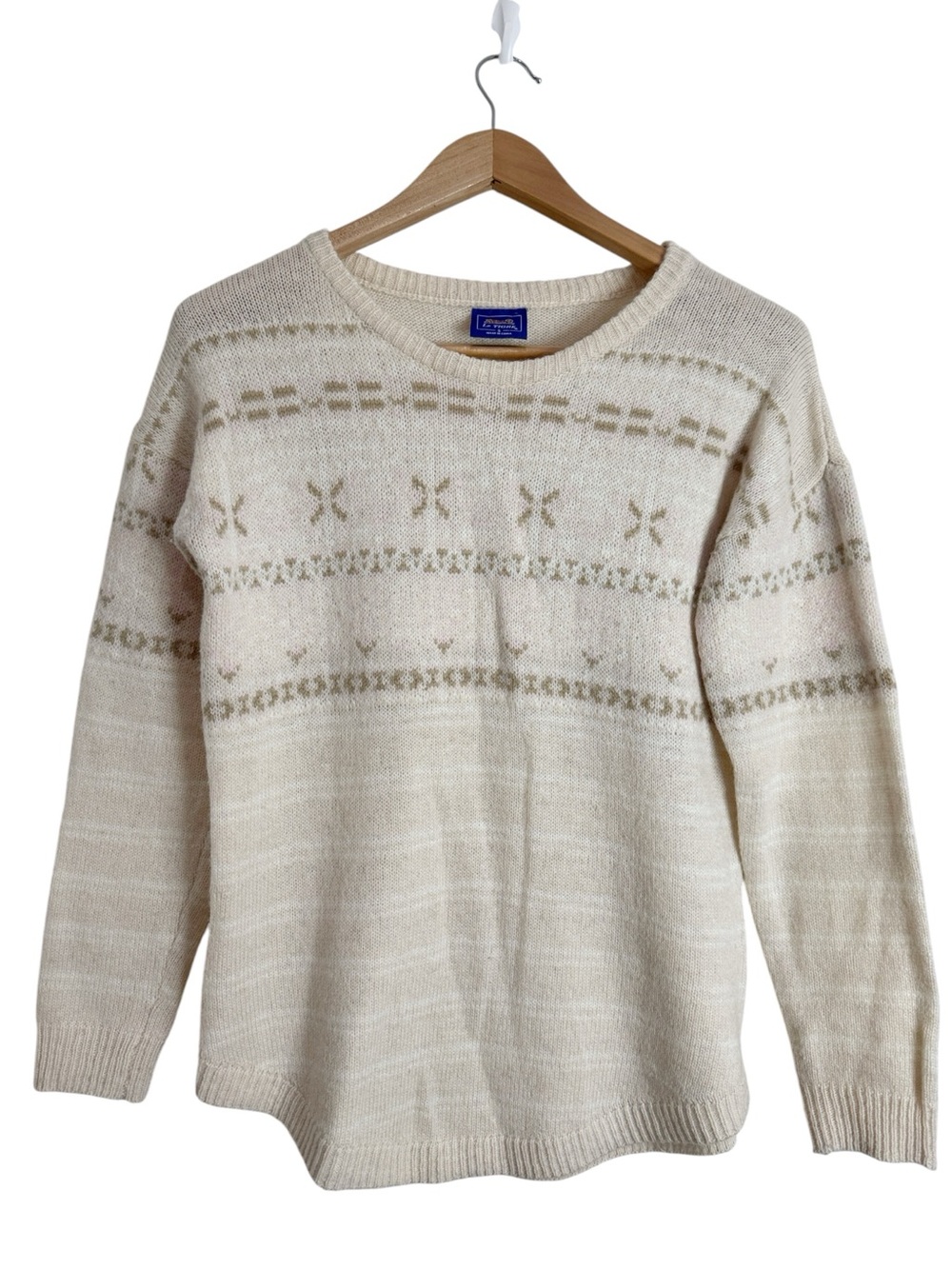 Le Tigre Pastel Cream Fair Isle Striped Crewneck Wool Blend Sweater size S